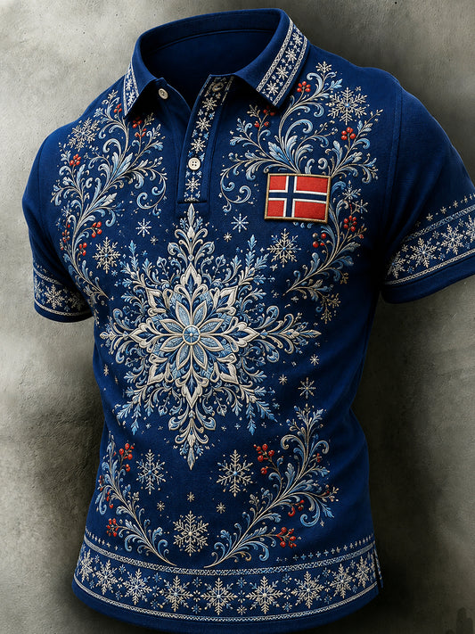 Menns kausjale retrotrøye i nordisk stil med norsk kunsttrykk