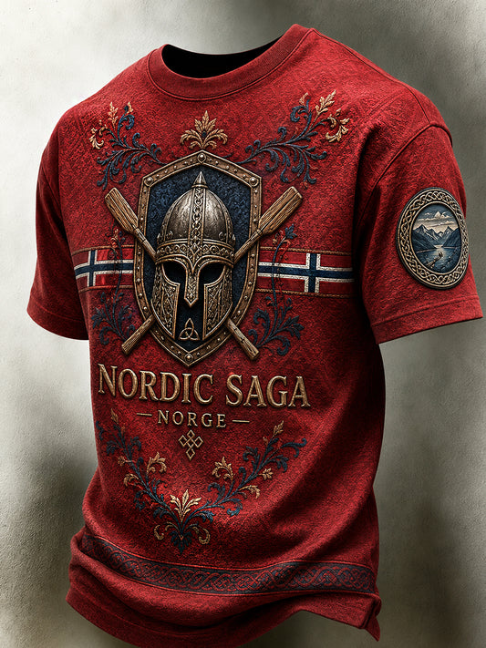 Menns kausjale retrotrøye i nordisk stil med norsk kunsttrykk