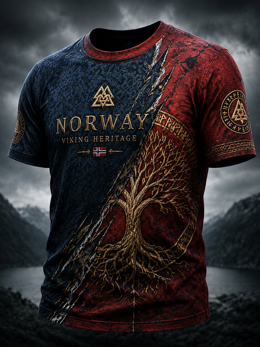 Retro norsk totem-lappetøy kunstnerisk hverdags-T-skjorte
