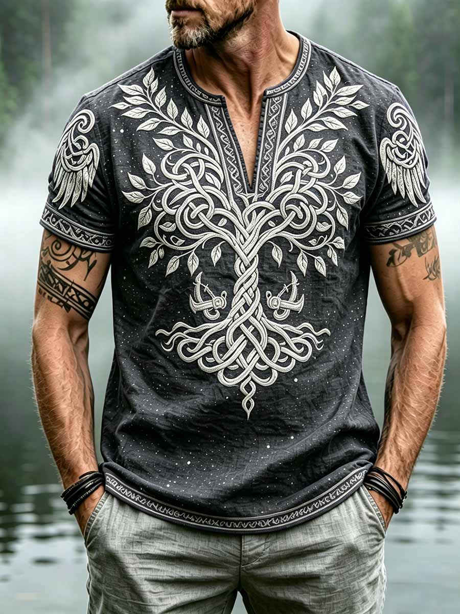 Mäns Retro Viking träd livsmönster Skriv ut T-shirt