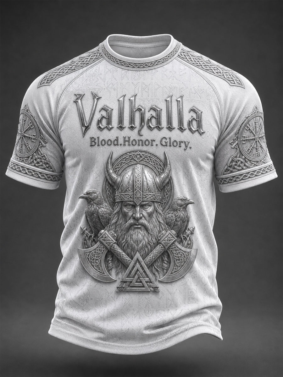 Herrlig Valhalla tryckt casual t-shirt med korta ärmarna