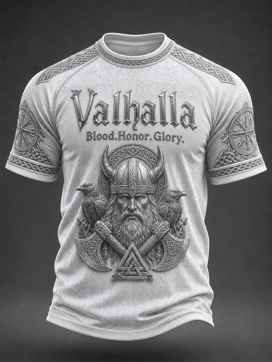 Herrlig Valhalla tryckt casual t-shirt med korta ärmarna