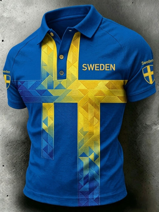 Herrpolotröja i retrostil för Sverige 2026, fotboll