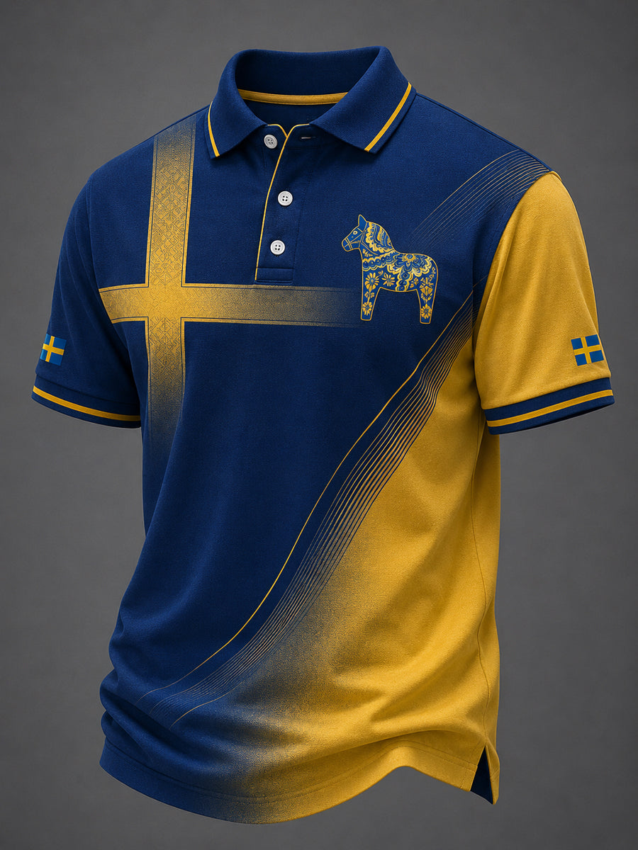 Kvartersblus för män med svensk dalahästtryck