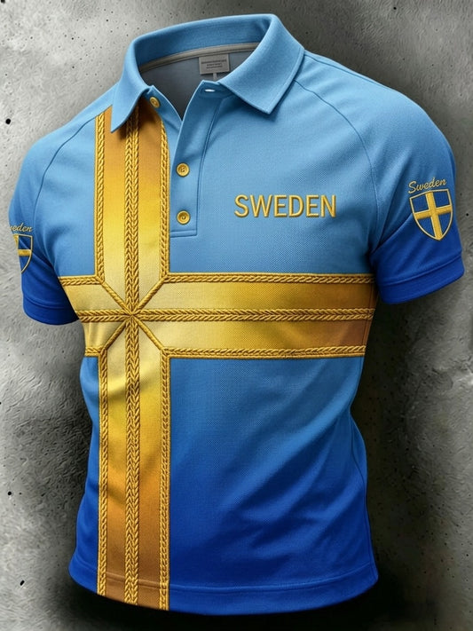 Herrpolotröja i retrostil för Sverige 2026, fotboll