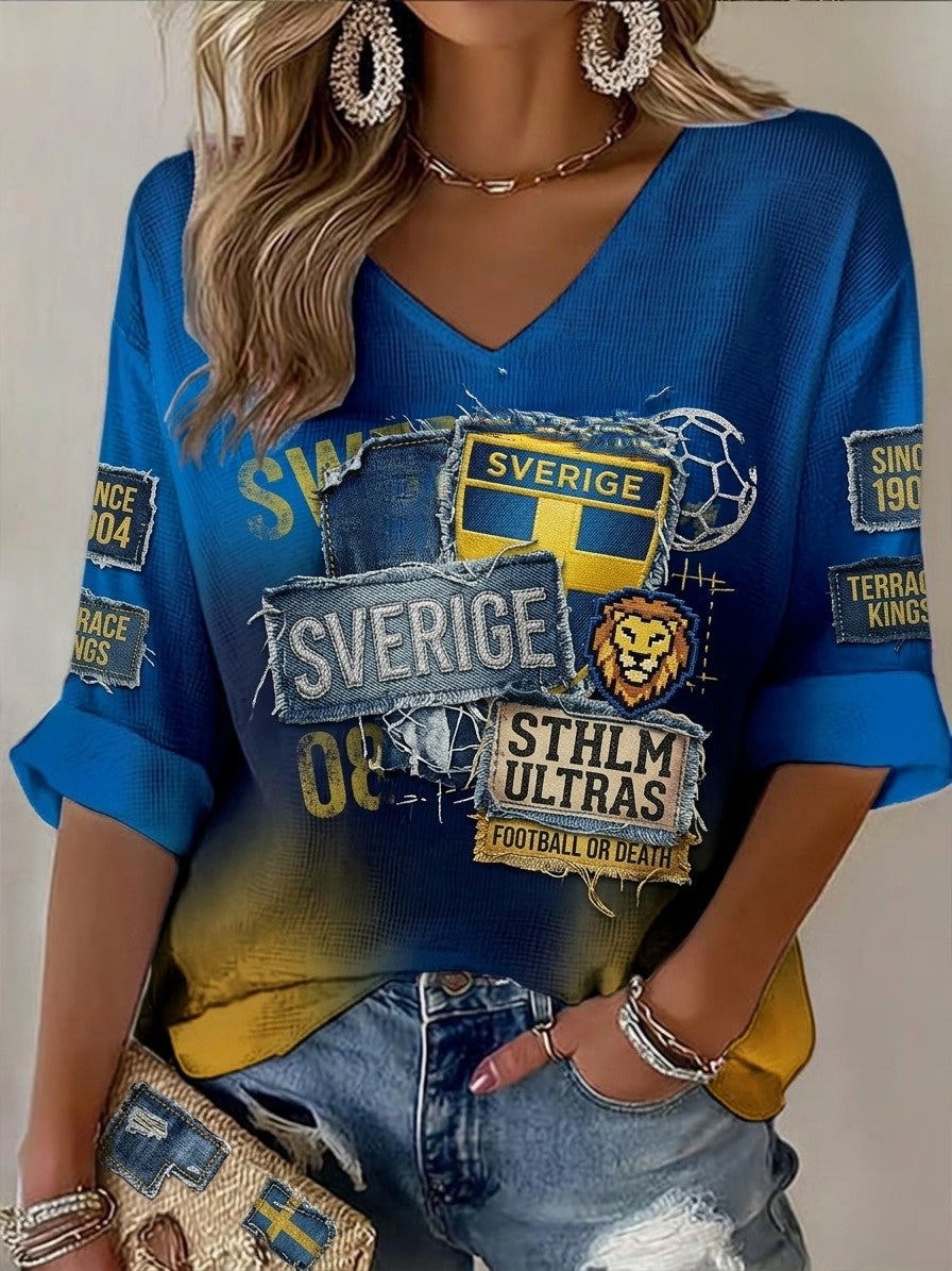 Dams Retro Svensk Fotboll 2026 Tygtyger Konst Våffelstickad Topp