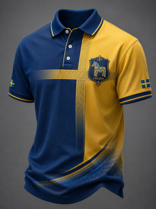 Kvartersblus för män med svensk dalahästtryck