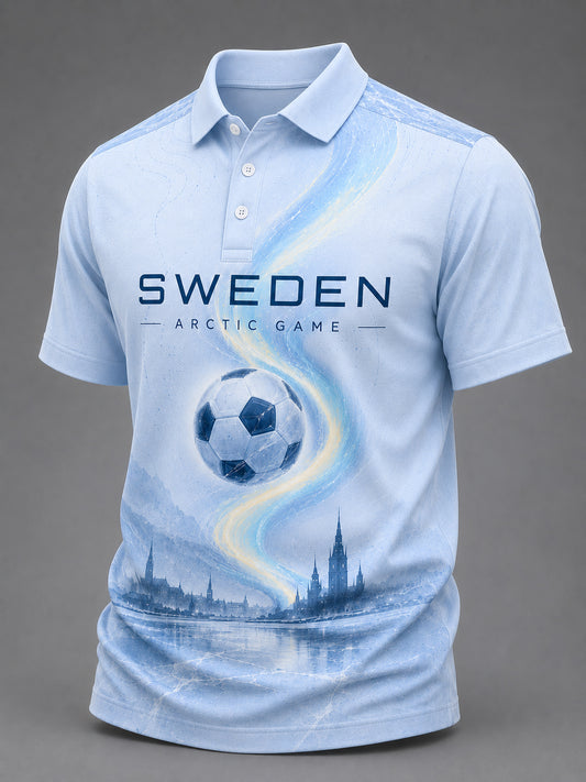 Manspolotröja med korta ärmar och fotbollsmönster