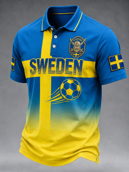 Manspolotröja med korta ärmar och fotbollsmönster