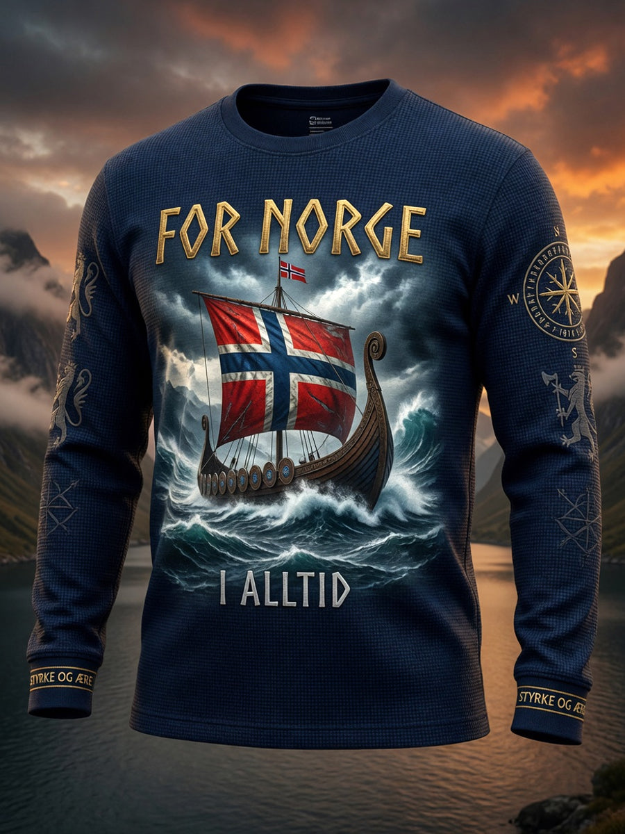 Retro norsk «Fremover»-totem, uformell vaffelvevd t-skjorte