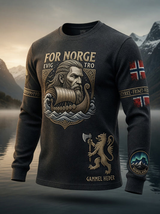 Retro norsk kunst totem avslappet vaffelvevd t-skjorte