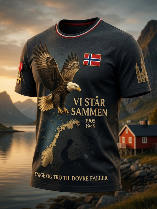 Vintage norsk ørntrykk avslappet t-skjorte