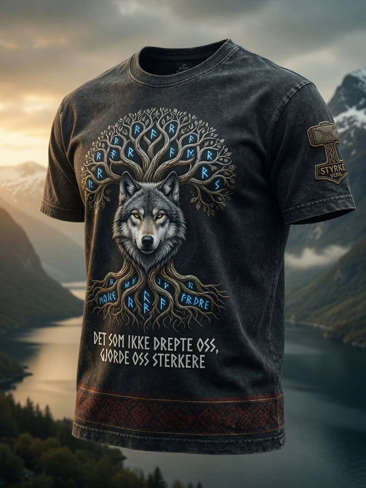 Vintage norsk ulvetotem kunst uformell t-skjorte