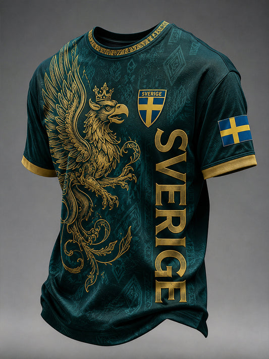 Herrar Retro Svensk Fotboll Supporterkonst Tryckt Avslappnat Tröja