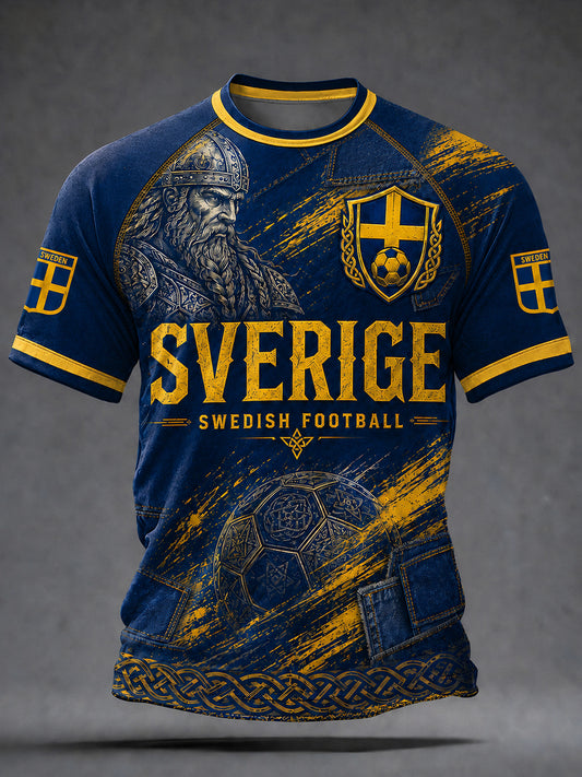 Herrar Retro Svensk Fotboll Supporterkonst Tryckt Avslappnat Tröja