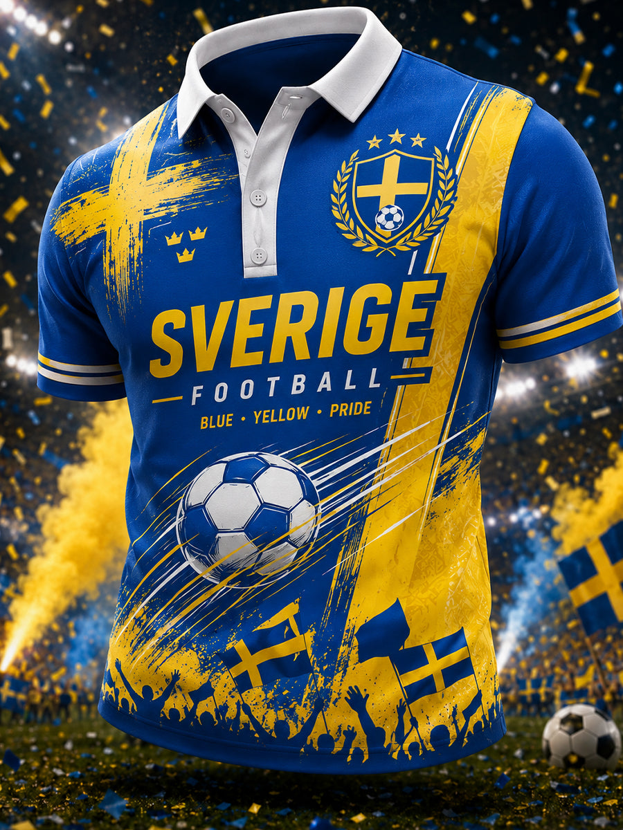 Herrar Retro Svensk Fotboll Supporterkonst Tryckt Avslappnat Tröja