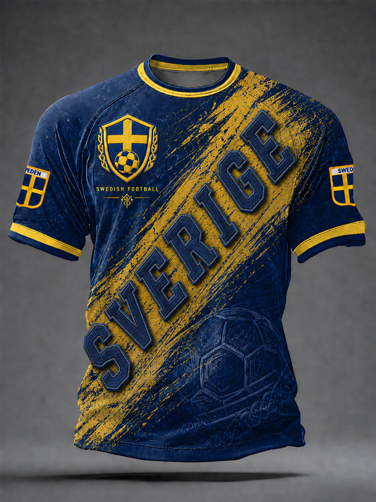 Herrar Retro Svensk Fotboll Supporterkonst Tryckt Avslappnat Tröja
