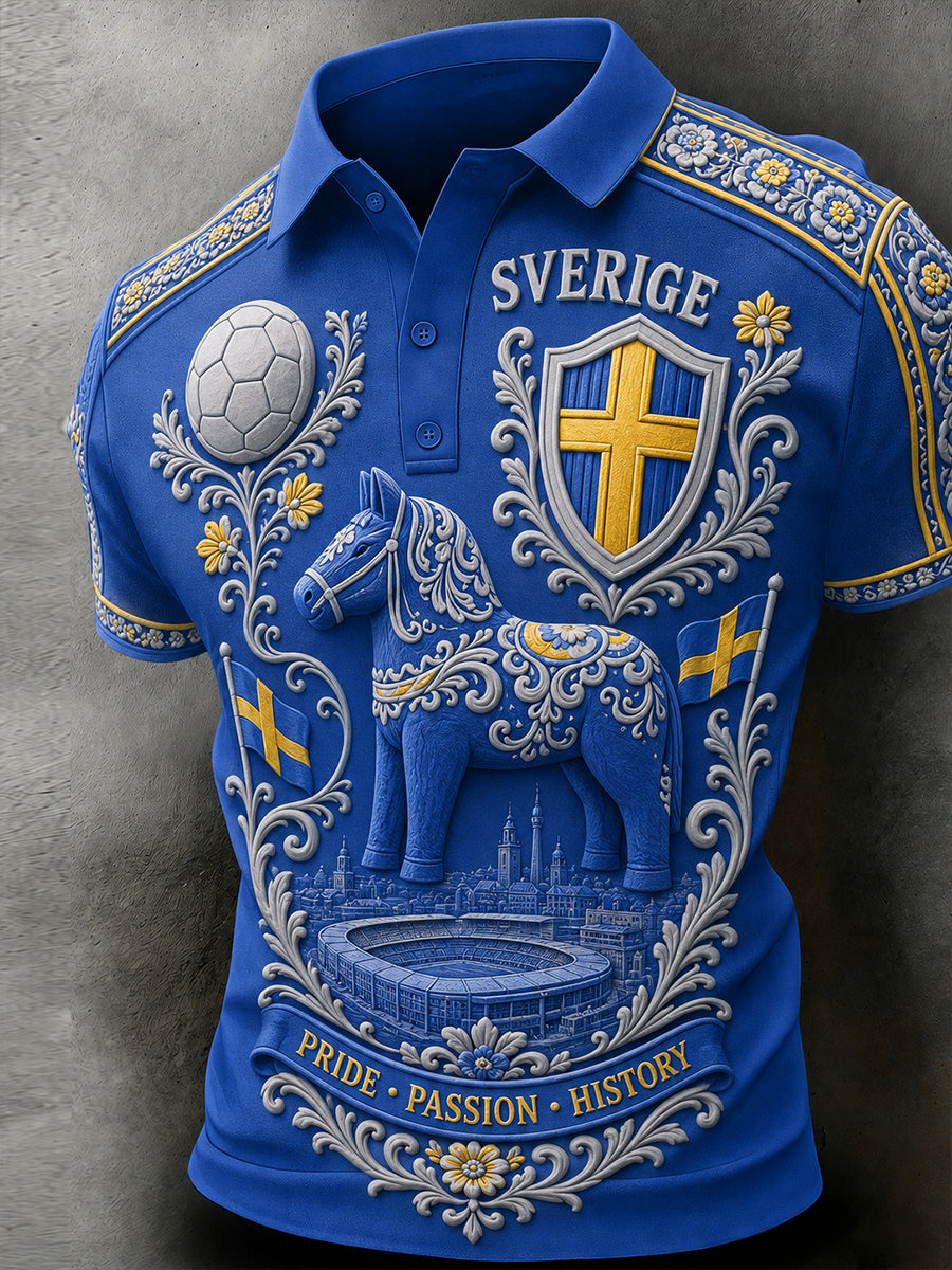 Herrar Retro Svensk Fotboll Supporterkonst Tryckt Avslappnat Tröja