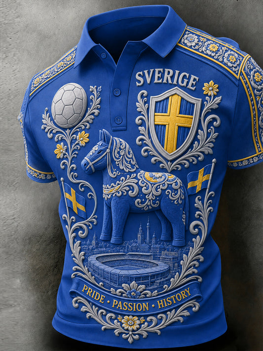 Herrar Retro Svensk Fotboll Supporterkonst Tryckt Avslappnat Tröja