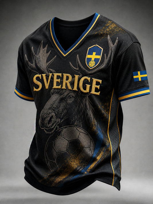 Herrar Retro Svensk Fotboll Supporterkonst Tryckt Avslappnat Tröja