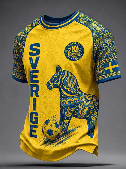 Herrar Retro Svensk Fotboll Supporterkonst Tryckt Avslappnat Tröja