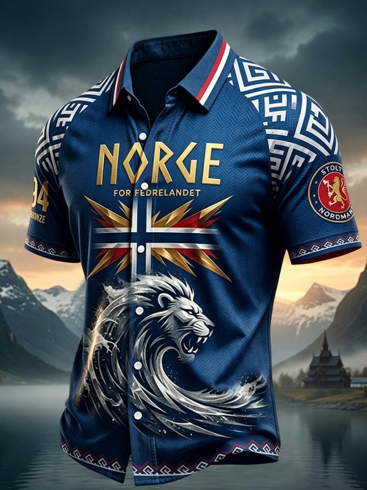 Retro norsk fotballfan-kunst avslappet skjorte
