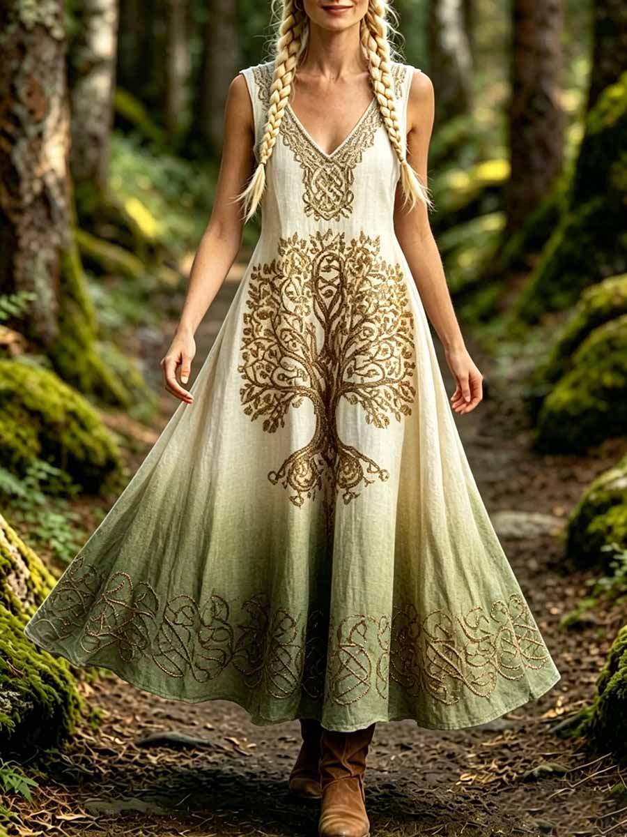 Dammode Viking Livets Träd Print Klänning