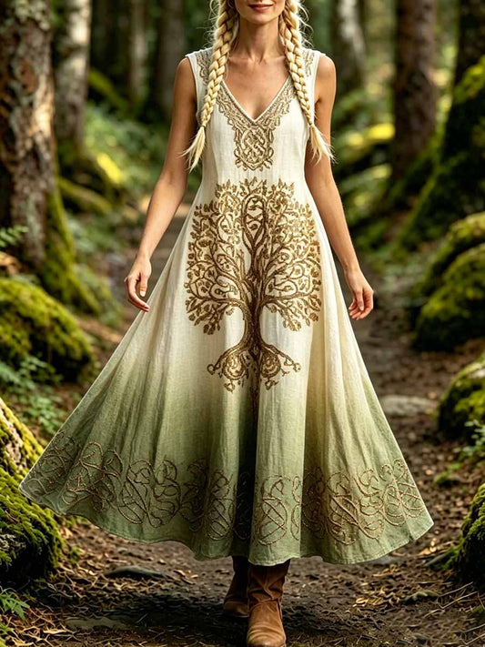 Dammode Viking Livets Träd Print Klänning