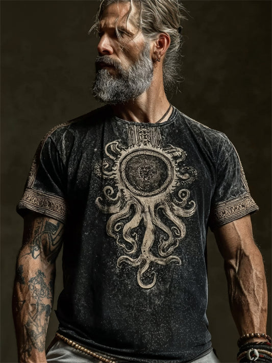 Mansvintage T-shirt med korta ärmarna i Azathoth/Cthulhu-stil