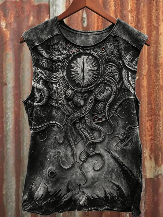 Herrväst med konsttryck inspirerat av Azathoth från Cthulhu-universumet