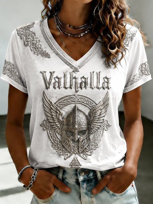 Dammens Valhalla T-shirt med tryckt V-ringning
