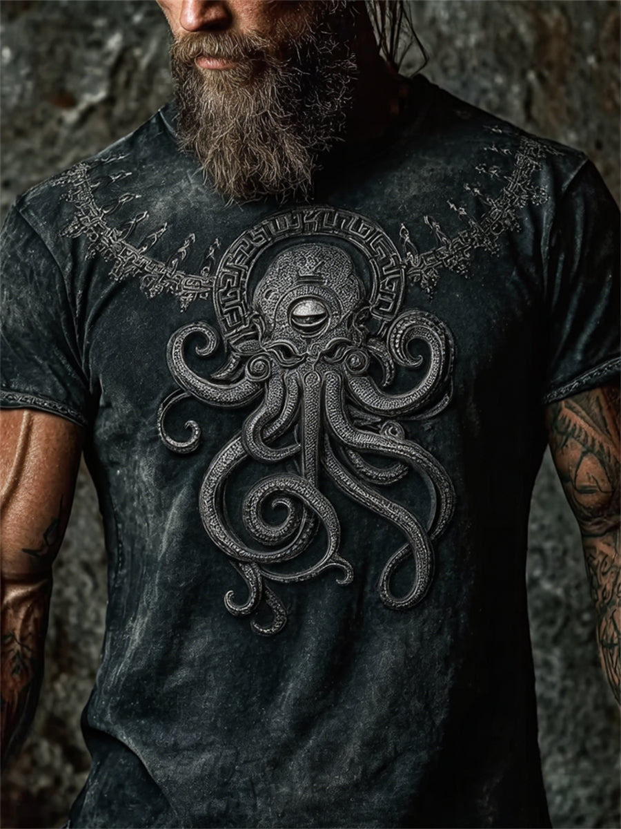 Herrlig vintage-T-shirt med korta ärmar, inspirerad av Cthulhu och Azathoth, med tryck