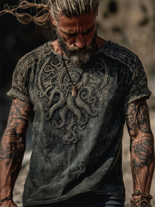 Herrvintage-T-shirt med korta ärmar och Azathoth/Cthulhu-inspirerat tryck