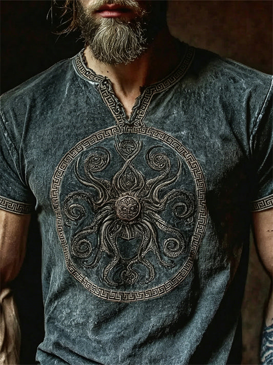 Herrtröja med korta ärmar med tryck med mystisk konst på motiv av Cthulhu och Azathoth