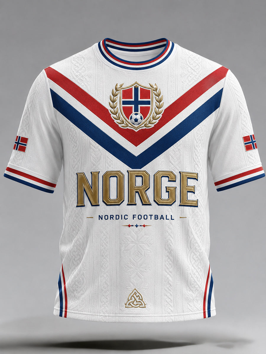 Menns retro nordisk stil norsk fotballfan-fritidsdrakt med kunstnerisk trykk