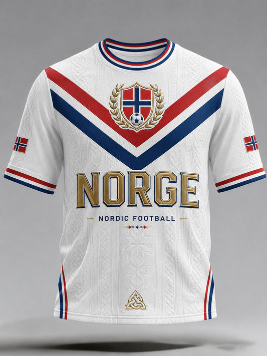Menns retro nordisk stil norsk fotballfan-fritidsdrakt med kunstnerisk trykk