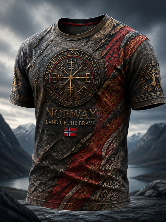 Retro norsk kunst totem lappeteppe avslappet t-skjorte