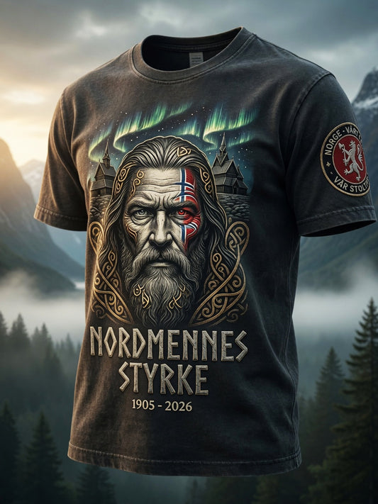 Retro norsk vikingtotemkunst avslappet t-skjorte