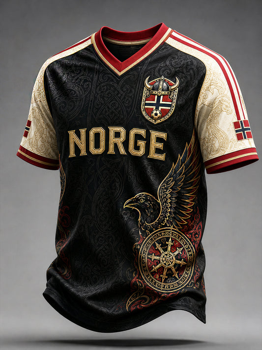 Menns retro nordisk stil norsk fotballfan-fritidsdrakt med kunstnerisk trykk