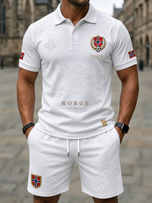 Menns retro nordisk stil norsk fotballfan uformell 2-delers draktsett med kunstnerisk trykk