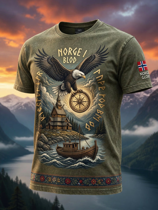 Vintage norsk ørn-totem kunstlig hverdags-T-skjorte
