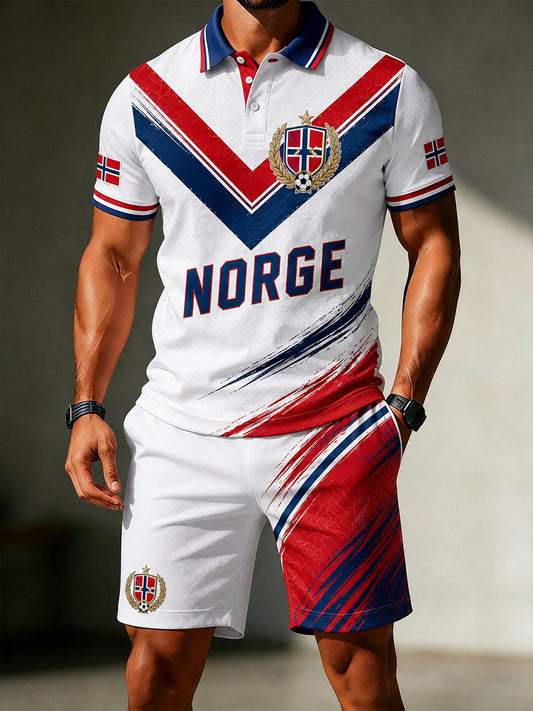 Menns retro nordisk stil norsk fotballfan uformell 2-delers draktsett med kunstnerisk trykk