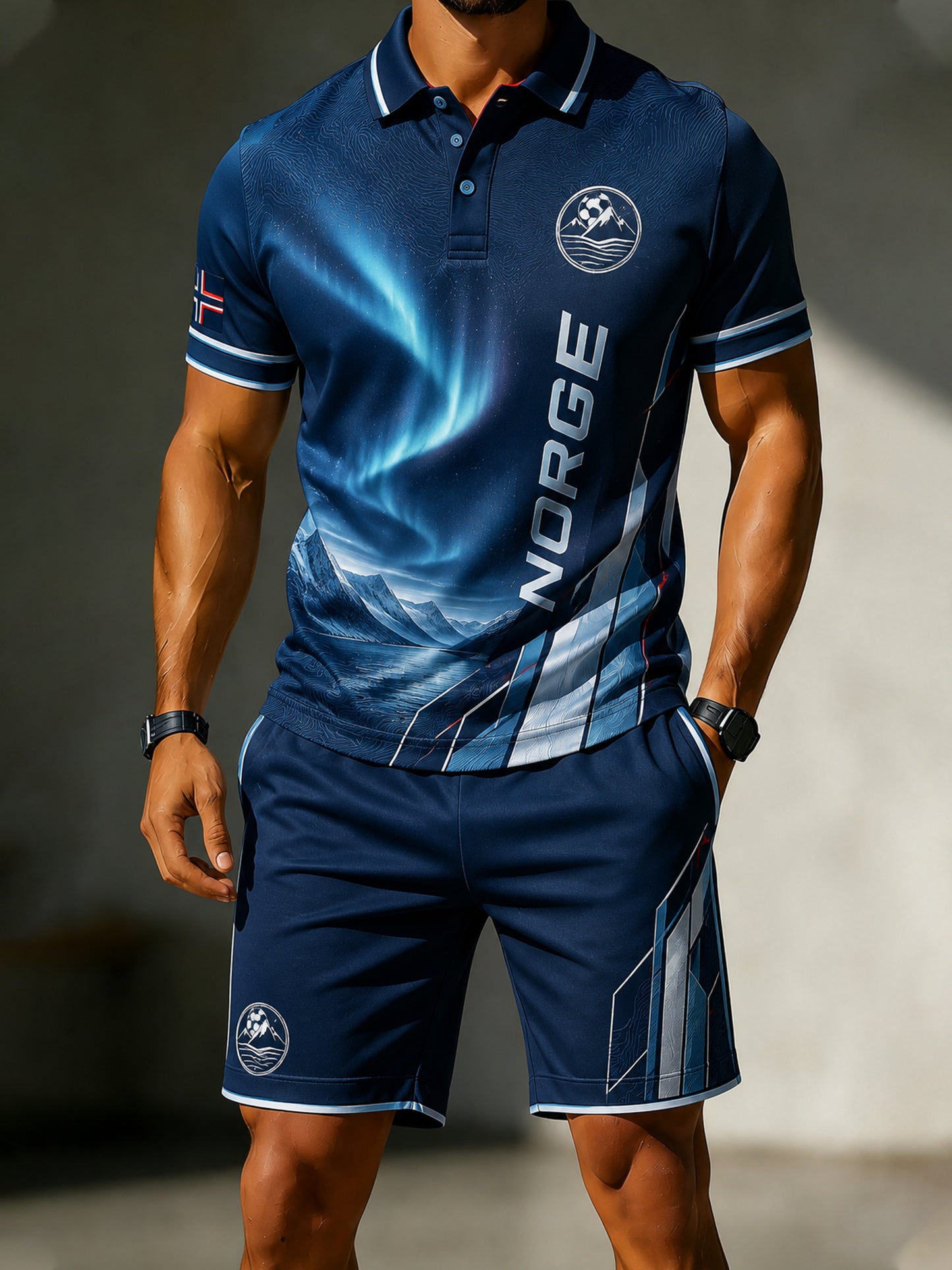 Menns norske fotballfotball kunst-Tema Print Polo sett