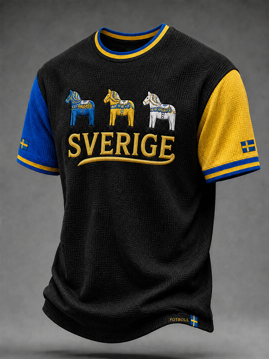 Retro svensk fotbollsfan-konsttryck avslappnad tröja