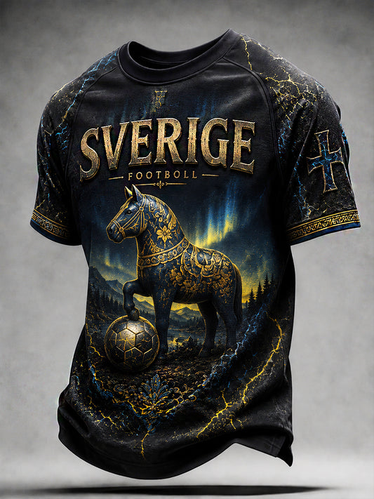 Retro svensk fotbollsfan-konsttryck avslappnad tröja