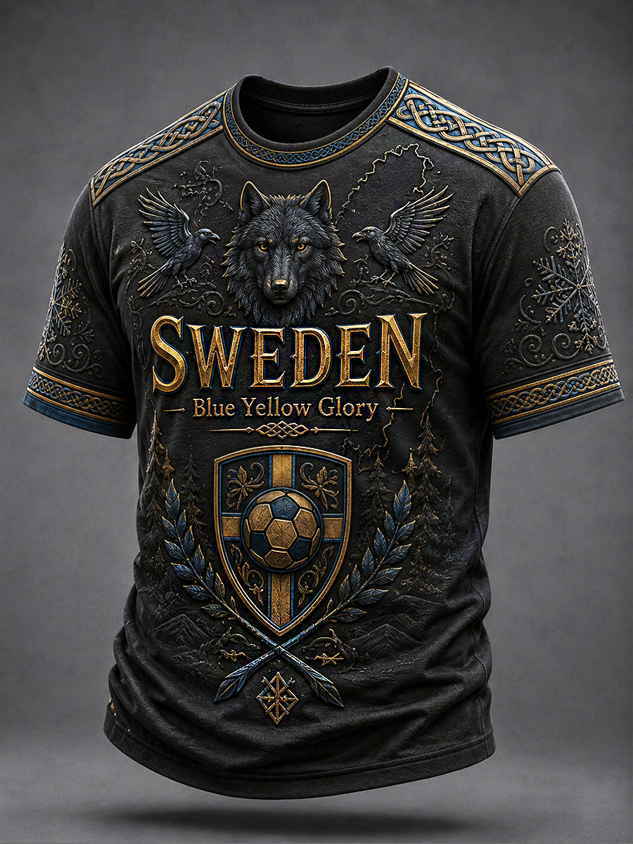 Retro svensk fotbollsfan-konsttryck avslappnad tröja