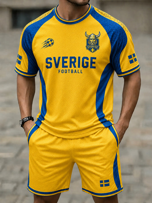 Herrset med fotbollsmotiv – kortärmad tröja och shorts
