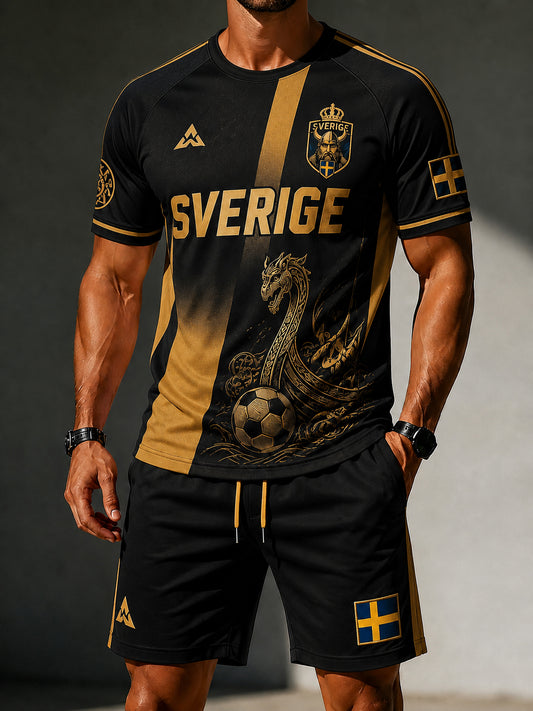 Herrset med fotbollsmotiv – kortärmad tröja och shorts