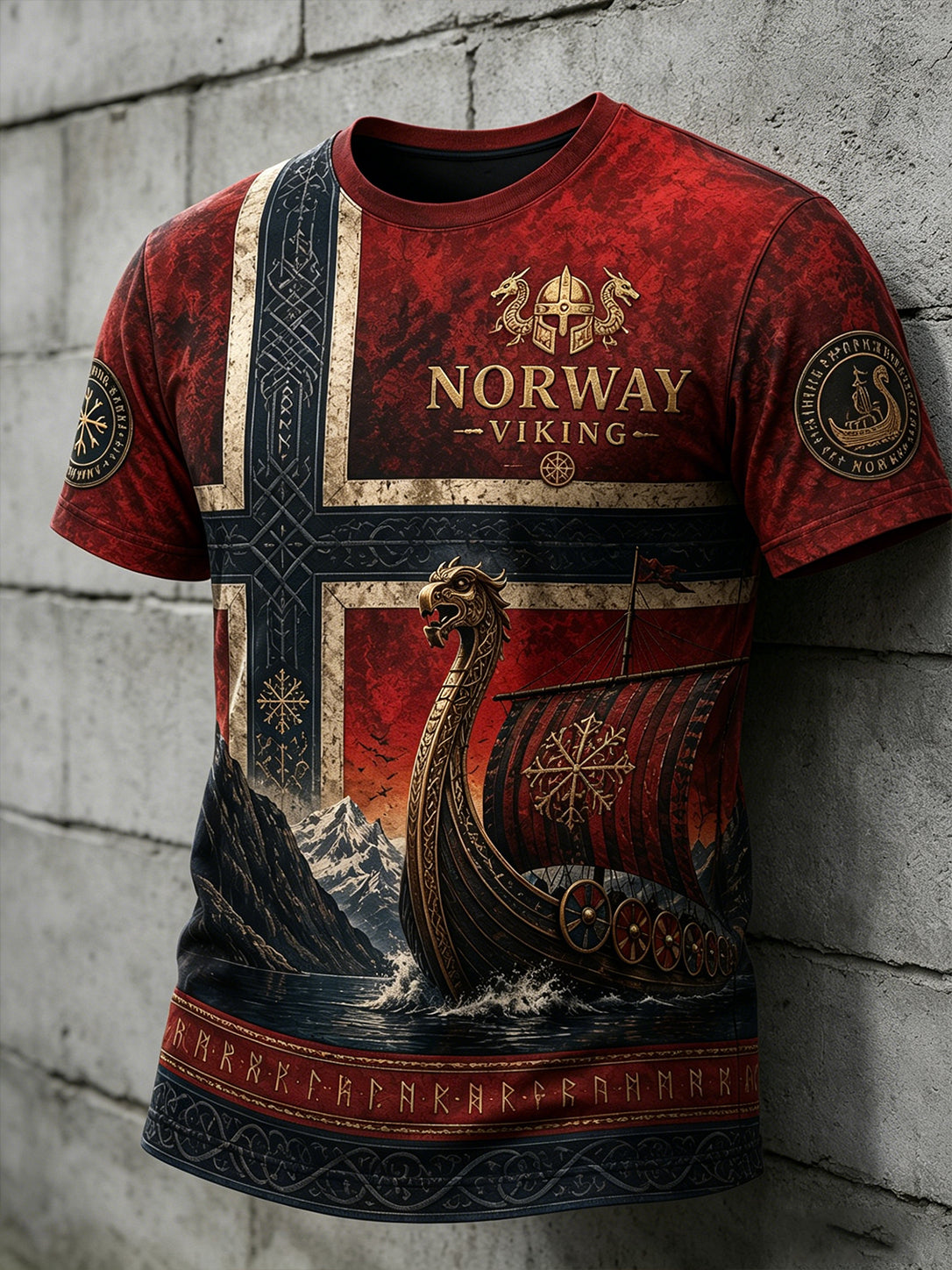 Herrer T-skjorte med kort ermer og retro vikingmotiv