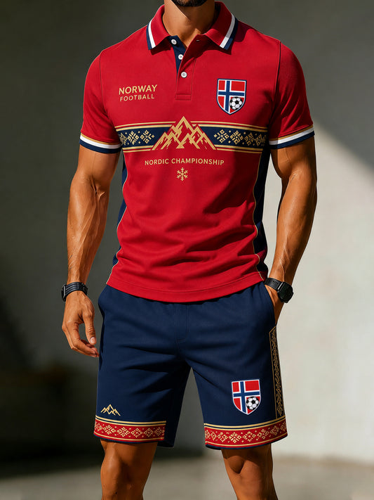 Menns Norge-fotballkamp-heiarop kunsttrykk polo-sett